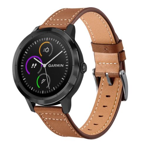 Bracelet En Cuir Véritable Boucle Argentée Superposée Marron Clair Pour Votre Garmin Vivoactive 3/Vivomove Hr