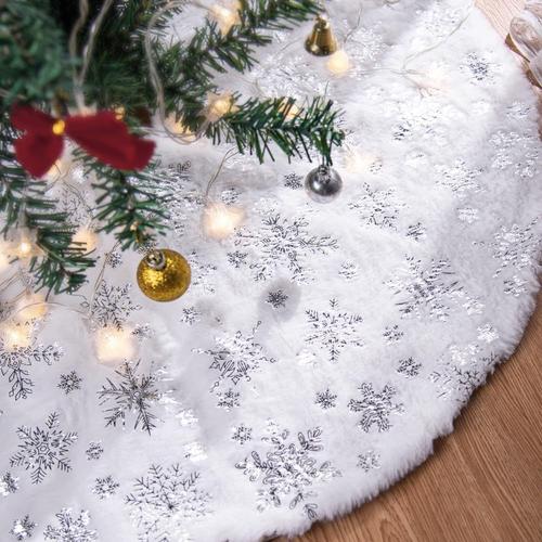 Jupe de Sapin de Noël 90cm Tapis de Sapin de Noel, Grande Flocon de Neige Argent Cache Pied Sapin de Noël Couvre-Pied de Sapin Jupe d'arbre de Noël pour Decoration Sapin Noel (Argent, 90 cm)