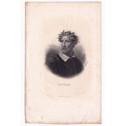 Gravure 1840 Portrait Torquato Tasso Le Tasse Sorrente Italie Poésie Poète La Jérusalem Délivrée