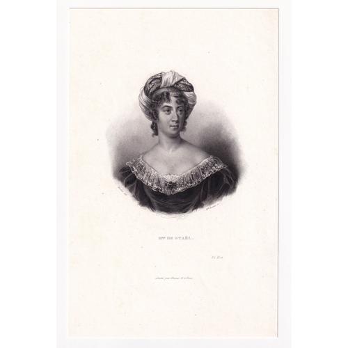 Gravure 1840 Portrait Anne-Louise Germaine Necker Baronne De Staël-Holstein Madame De Staël Suisse Genève