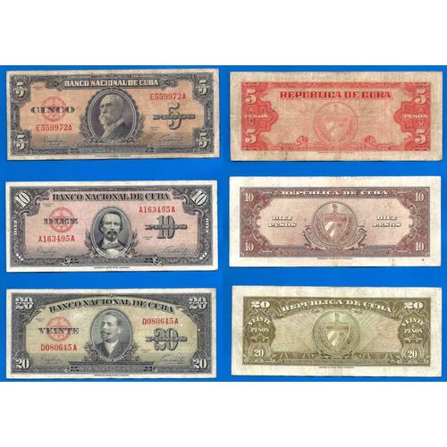Lot Cuba 5 10 20 Pesos 1949 Peso Centavos Billets Caraibe Amerique