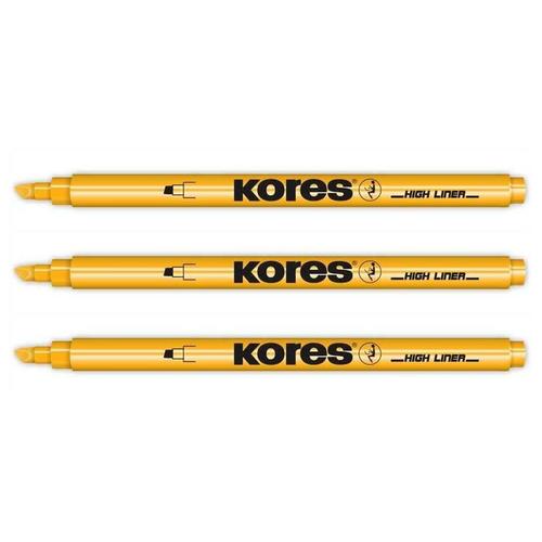 Kores Lot De 3 Surligneurs Stylo Pointe Biseautée 0,5-3,5mm Orange