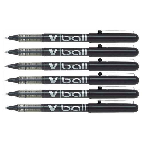 Pilot Lot De 6 Stylos Roller V Ball Vb5 Encre Liquide Pointe Métal Fine Noir