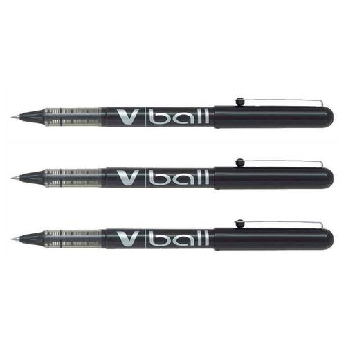 Pilot Lot De 3 Stylos Roller V Ball Vb5 Encre Liquide Pointe Métal Fine Noir