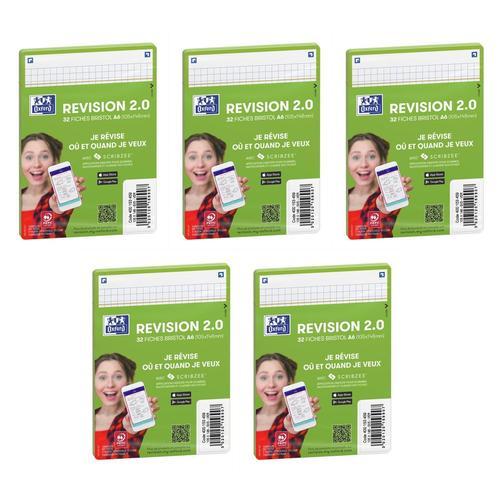 Oxford Lot De 3 Paquets De 32 Fiches Bristol Revision 2.0 Non Perforées 105x148 Mm A6 Q5/5 Vert