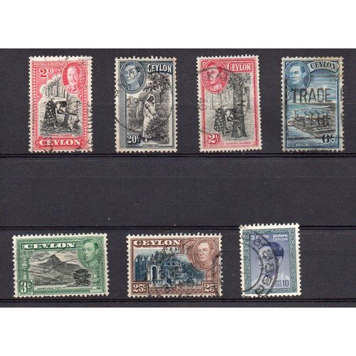 Ceylan- Lot De 7 Timbres Oblitérés Avec Effigie Roi
