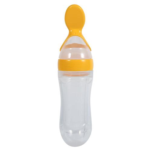 Biberon En Silicone Pour Bébés Et Tout-Petits, 90ml, Avec Cuillère, Distributeur De Céréales Pour Aliments Frais (Jaune)