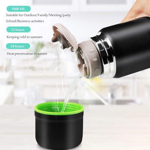 304 Portable Acier Inoxydable Flacon À Vide 1000ml Double Isolation Sous Vide Grande Capacite Sports De Plein Air Tasse