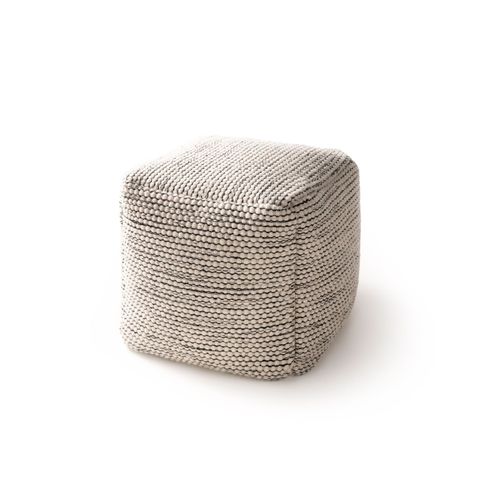 Pouf En Laine Fait Main Rocco Beige/Noir 45x45x45 Cm - Tapis Nature