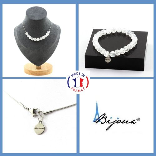 Parure Bijoux Bracelet Collier 10 Perles Quartz Craquelé Du Brésil 8 Taille Personnalisable.