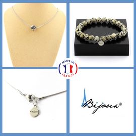 Parure Bijoux Bracelet Collier 1 Perle Jaspe Dalmatien 8 Mm. Chaine En Taille Personnalisable.