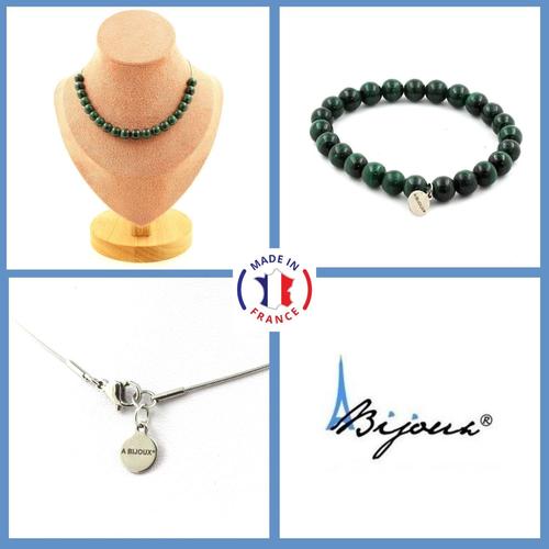 Parure Bijoux Bracelet Collier 20 Perles Malachite Du Congo Qualité 7a Taille Personnalisable.