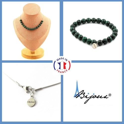 Parure Bijoux Bracelet Collier 15 Perles Malachite Du Congo Qualité 7a Taille Personnalisable.