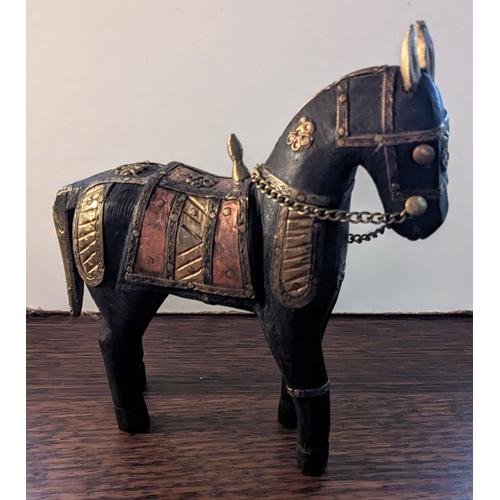 Figurine cheval en bois et laiton - cuivre