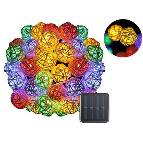 Guirlande Lumineuse Solaire En Boule De Rotin, 30 Led, 6.5m, Multicolore, Pour La Décoration De La Maison Et Du Jardin