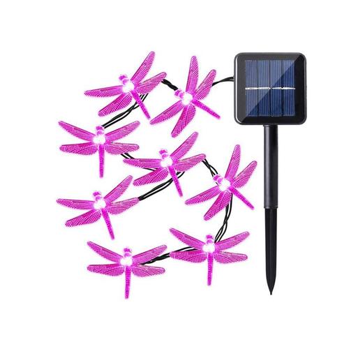 Guirlande Lumineuse Solaire Libellule, 50 Led, 7m, Pour Jardin, Maison, Décoration Extérieure, Rose