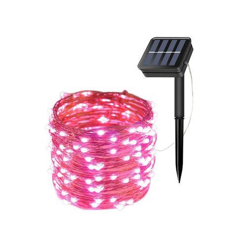 Guirlande Lumineuse Solaire Féerique À 100 Led, 10m, Pour Décoration Extérieure De Fête De Jardin, Rose