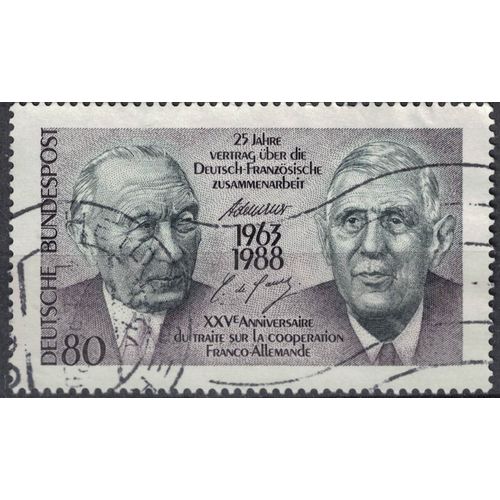 Allemagne 1988 Oblitéré Used Traité De L'elysée Coopération Franco Allemande Konrad Adenauer Charles De Gaulle Su