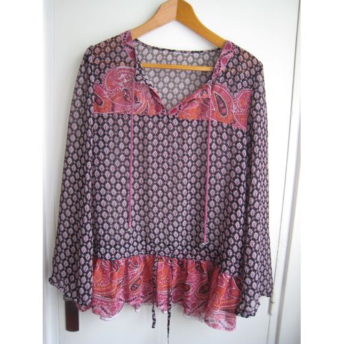 Tunique Blouse Longue Bohême Large 40 Translucide Imprimée