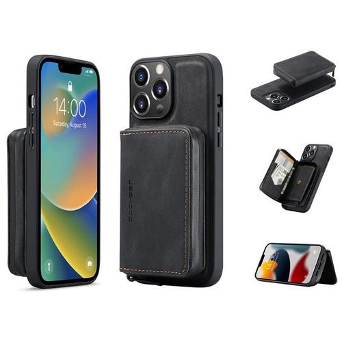 Étui Portefeuille Magnétique Détachable Avec Béquille Pour Iphone 14 Pro Max, Noir