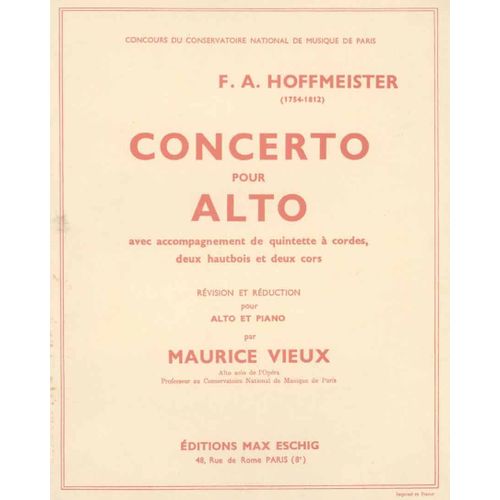 Concerto Pour Alto (Concerto En Ré) Réduction Pour Alto Et Piano