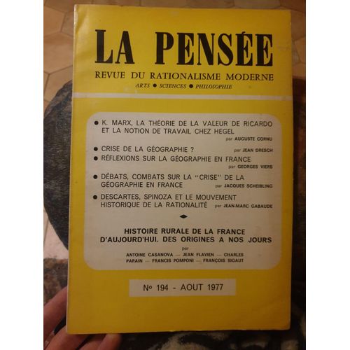 La Pensée 194 La Theorie De La Valeur De Ricardo Et La Notion De Trvail Chez Hegel - Crise De La Geo