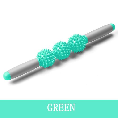 Gym Muscle Roller De Massage Avec 3 Points Spiky Ball Yoga Stick - Vert