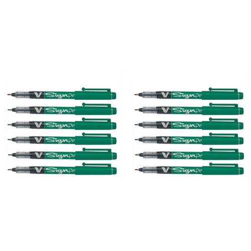 Pilot Lot De 12 Stylos Feutre V Sign Pen Pointe Moyenne 0,6 Mm Vert