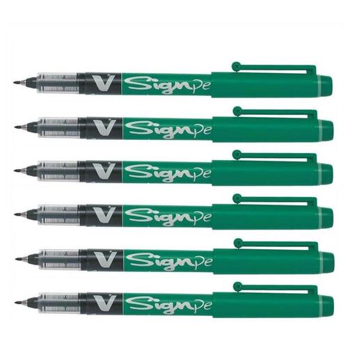 Pilot Lot De 6 Stylos Feutre V Sign Pen Pointe Moyenne 0,6 Mm Vert