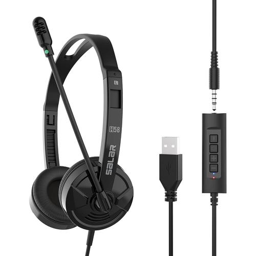 Casque USB avec Micro, 3.5mm Casque PC Stéréo Filaire avec Anti-Bruit et Contrôle de Volume, Casque Téléphone pour Skype/Centre d'appels/Conférences Téléphoniques/Chat en Ligne