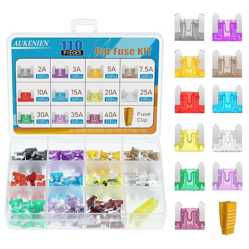 Fusible Voiture Micro Set 11 Valeurs 110 Pièces 2a 3a 5a 7,5a 10a 15a 20a 25a 30a 35a 40a Car Fuses Petit Fusibles Automobile Pour Auto Moto Accessoire Fusible Lame Plat Scooter Et Clip