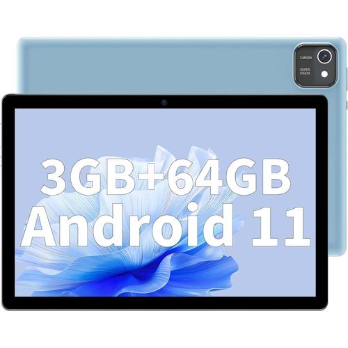 Tablette Android de 10 Pouces, avec 3 Go RAM + 64 Go ROM 512 Go, Processeur Quad Core, écran HD IPS 1280 x 800, Batterie 6000 mAh, Double Caméra, GPS, WiFi (Bleu)