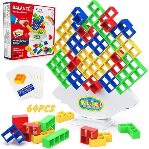 64 Pieces Tetris Tower Jouet D'équilibre Pour Enfant, Blocs De Construction Stack Attack Balance Jeu Montessori, Jouet D'empilage Éducatif Interactifs Cadeau Anniversaire Noël Adulte Garcons Filles