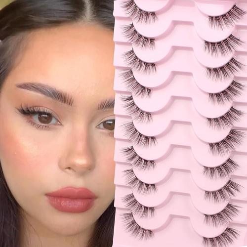 Demi Faux Cils Bande Transparente 3d Faux Cils Naturel Half Lashes Cat Eye Doux Coin Faux Cils Oeil De Chat Réutilisable Corner Fake Eyelashes (10 Paires)