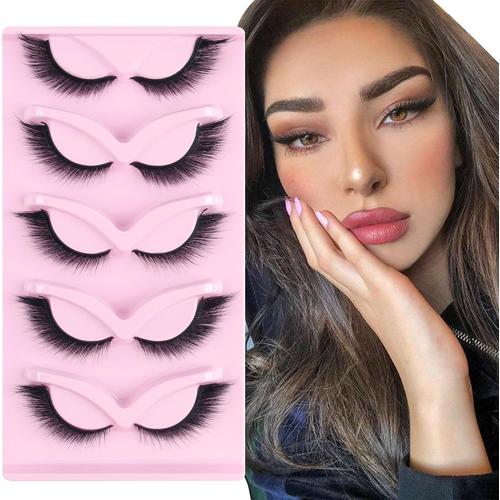 Faux Cils Fox Eye Lashes 5 Paires Naturel Faux Cils En ?il De Chat Fluffy Cat Eye Lashes Doux Angel Winged Fake Eyelashes 