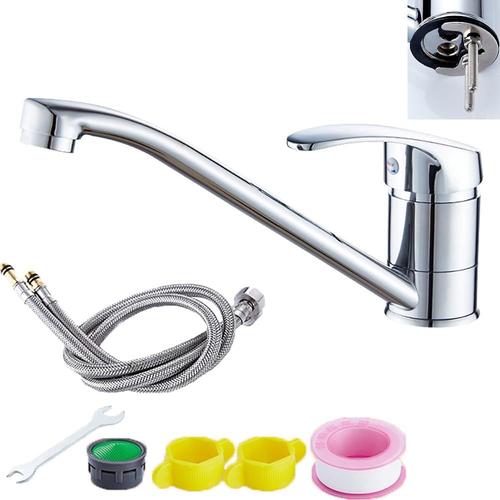 Robinet Cuisine,Mitigeur Cuisine,Mitigeur Cuisine Grohe,Mitigeur d'Evier Monocommande, avec Bec Haut et Long, Rotation à 360°, Avec et deux tuyaux chauds et froids de 60 cm pour chaudière