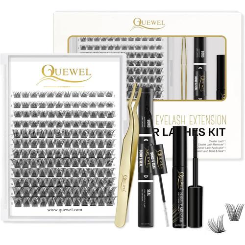 Grappe de cils, 144 Pcs DIY Kit d'extensions, Outil Applicateur, Fixation et joint Super Hold (QU-H-DH-02)