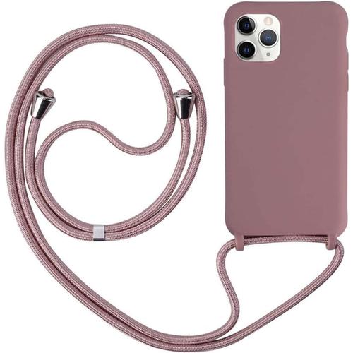 Coque Compatible Avec Iphone 12 Mini(5,4""),Collier Pour Étui Colliers De Cellulaire Corde Silicone Avec Cordon Case Tpu Bumper Pour Iphone 12 Mini(5,4"")-Rose Or