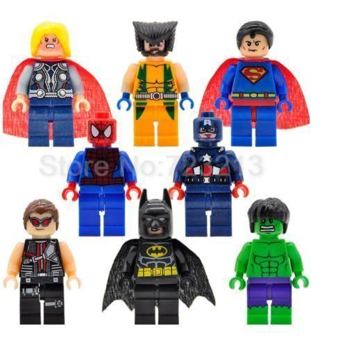 8 Figurines Personnages Super Heros Avengers Superman X Men Thor Captain Hulk Lia16114
