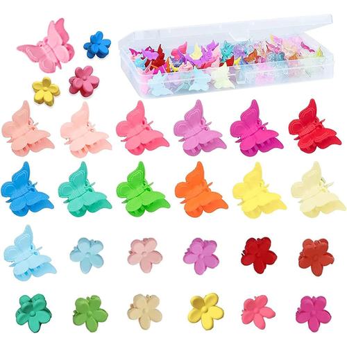 100 Pièces Mini Pinces à Cheveux Papillons Fleur, Pinces à Griffes de Cheveux Petites Clips Cheveux Barettes avec Boîte pour Bébé Filles Enfants et Femmes