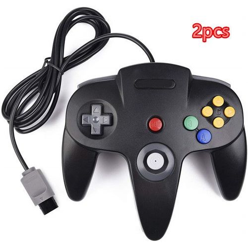 2pcs N64 64 Bits Filaire Classique Gamepad Joystick Pour Console De Jeu Vidéo Ultra 64 N64 Système Mario Kart (Noir)