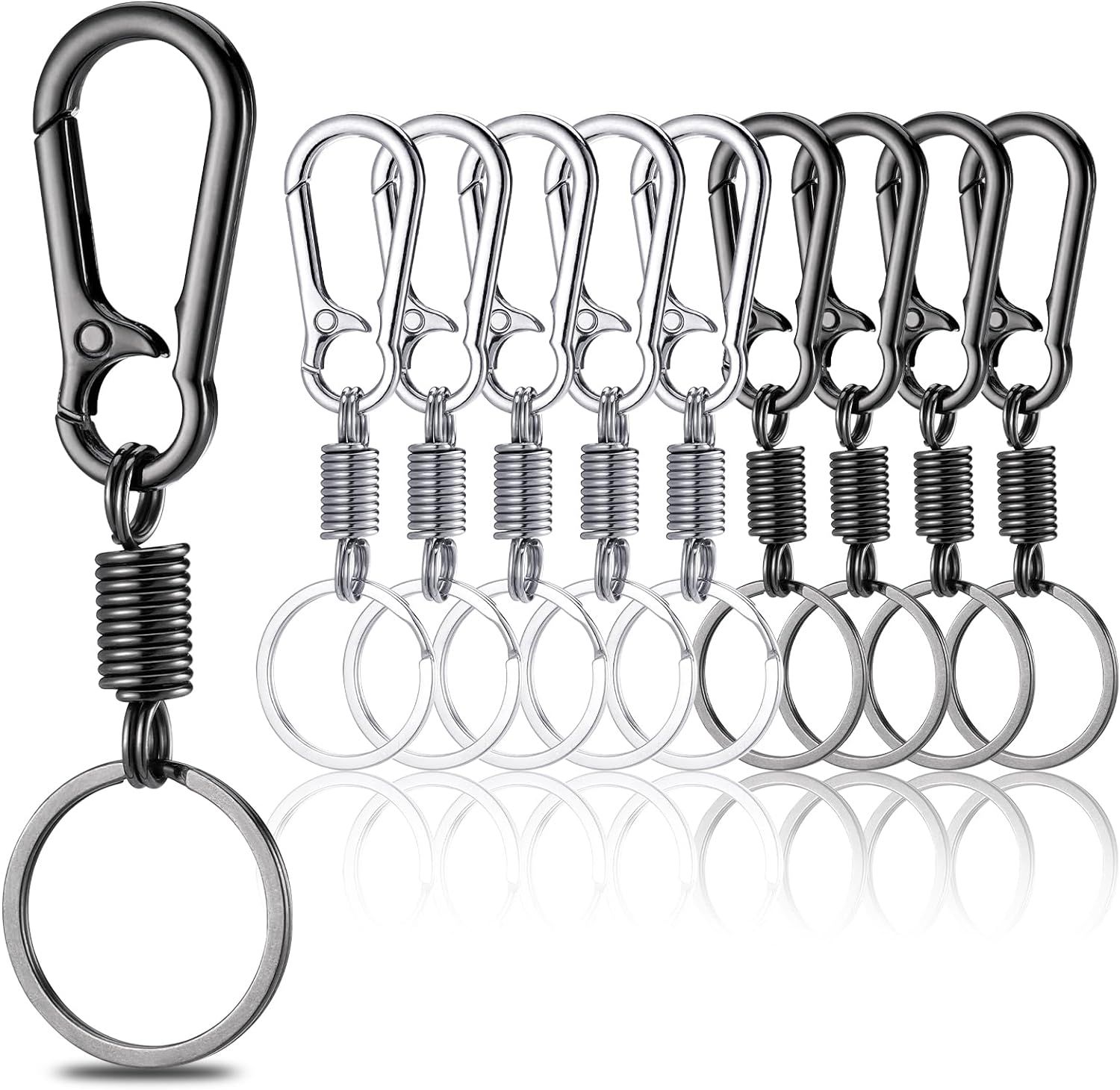 10pcs Mousqueton Porte Clé, Petit Mousqueton Escalade À Ressort Et À Dégagement Rapide, Porte Clef Mousqueton Noir Et Argenté, Mousqueton Inox Pour Sacs À Dos Camping, Inclure La Boîte De Rangement