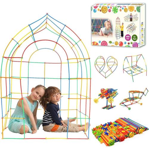 Kids Fort Building Kits, Maison Jouet, Construisez Votre Cabane, Bricolage Construction Châteaux Tunnels Jouer Intérieur Et Extérieur Cadeau Pour Garçons Fille Âge 3 4 5 6 7 8 (480 Pcs)