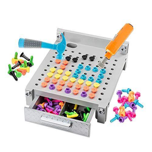 Educational Insights Gray Design Drill Gray My First Workbench Over 160 Pieces-Preschool Drill Toy