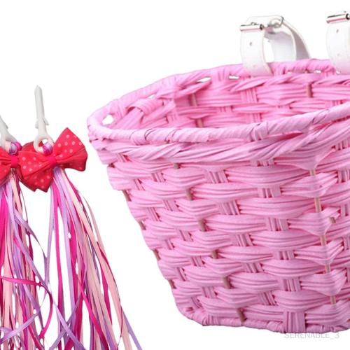 Panier De Vélo Pour Enfants Avec 2 Rubans, Panier De Guidon Avant Détachable Panier Rose Rubans Roses