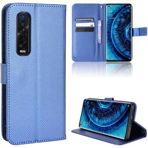 Étui En Cuir Pour Oppo Find X2 Pro 5g - Housse Coque Cover En Pu Bleu Pour Téléphone Portable.
