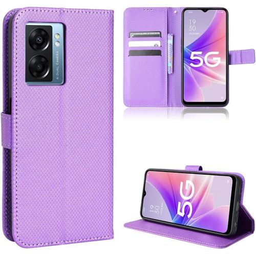 Coque En Cuir Pour Oppo A57 5g, Housse Etui Cover Pu Purple Pour Téléphone Portable
