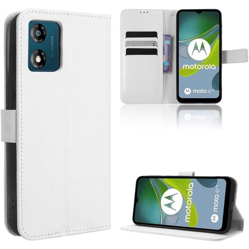 Coque En Cuir Pour Motorola Moto E13 4g, Housse Etui Cover Blanc En Pu Pour Téléphone Portable