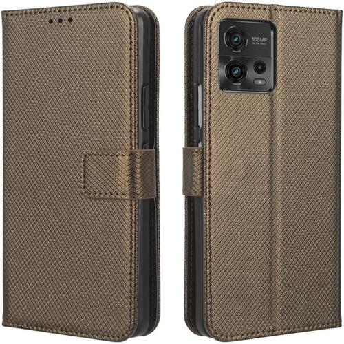 Coque En Cuir Marron Pour Motorola Moto G72 4g - Housse Etui Cover En Cuir Pu Pour Téléphone Portable