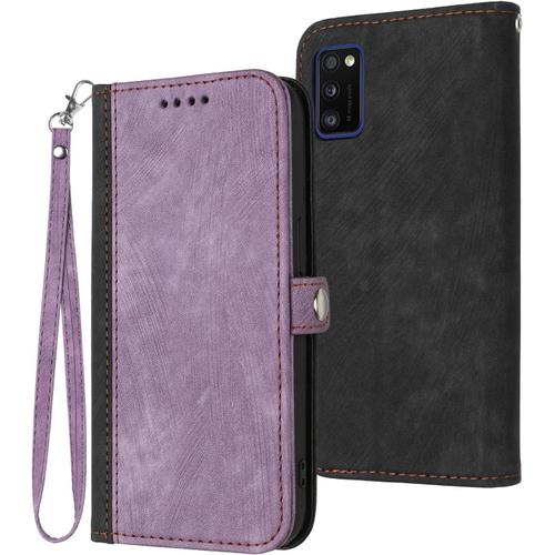 Coque Cuir Pour Samsung Galaxy A41, Etui En Cuir Portable Housse Purple